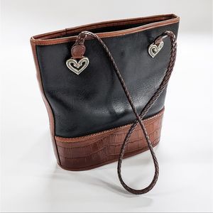 Vintage Brighton Black & Brown Crocodile Woven Leather Handle Handbag Bag